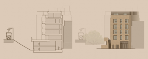 Hunt's Wharf front & back elevations